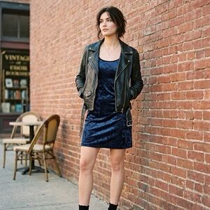 90s Grunge Midnight Navy Crushed Velvet Slip Dress Women’s size Small